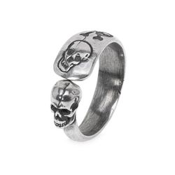 SR025X Anillo unisex PLATA DE PALO Yomi de dos calaveras en plata de ley