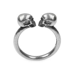 SR027X Anillo unisex Plata de Palo modelo Kizuna con dos calaveras en plata de ley