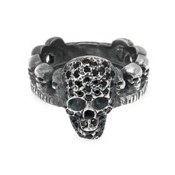 SR028X Anillo PLATA DE PALO unisex modelo Mugen con calaveras de plata y circonitas negras