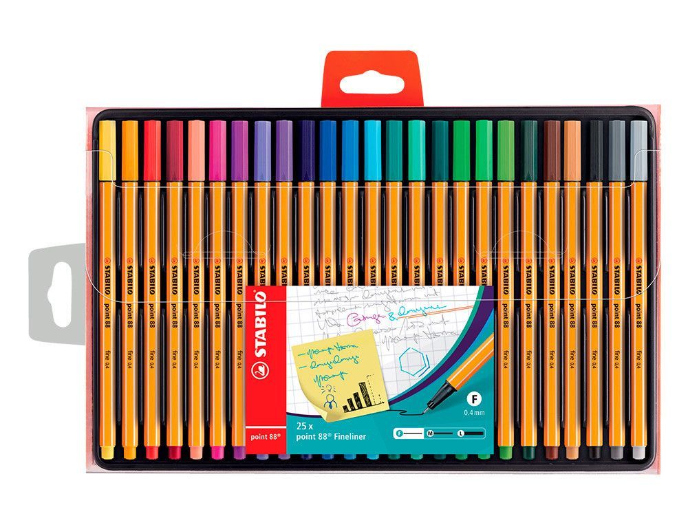 STABILO point 88 Punta fina trazo 0,4 mm. colores surtidos Estuche 25 ud. Ref. 8825-01