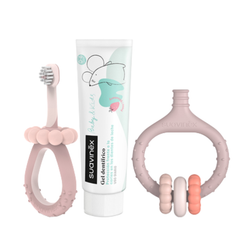 Suavinex Set Bucal Bebé Rosa – Higiene Bucal con Cepillo, Masajeador y Gel