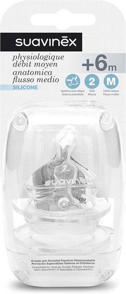 Suavinex Tetina Anatómica Flujo M Medio  +6 Meses, Silicona Talla 2, 2 unidades