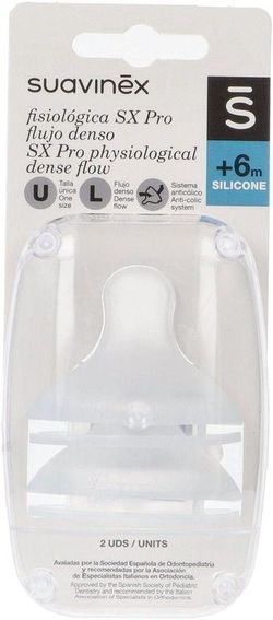 Suavinex Tetina fisiológica SX Pro Flujo L Denso Silicona +6 Meses 2 unidades