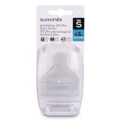 Suavinex Tetina fisiológica SX Pro Flujo M Medio, Talla única +3m 2 unidades
