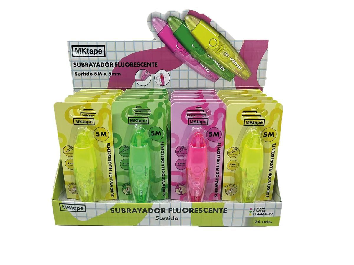 Subrayador Fluoescente en Cinta 5 mts. Exp. 24 Unid.