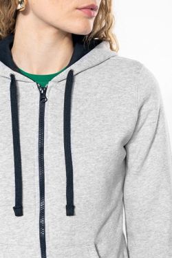 Sudadera capucha y cremallera contrastada mujer
