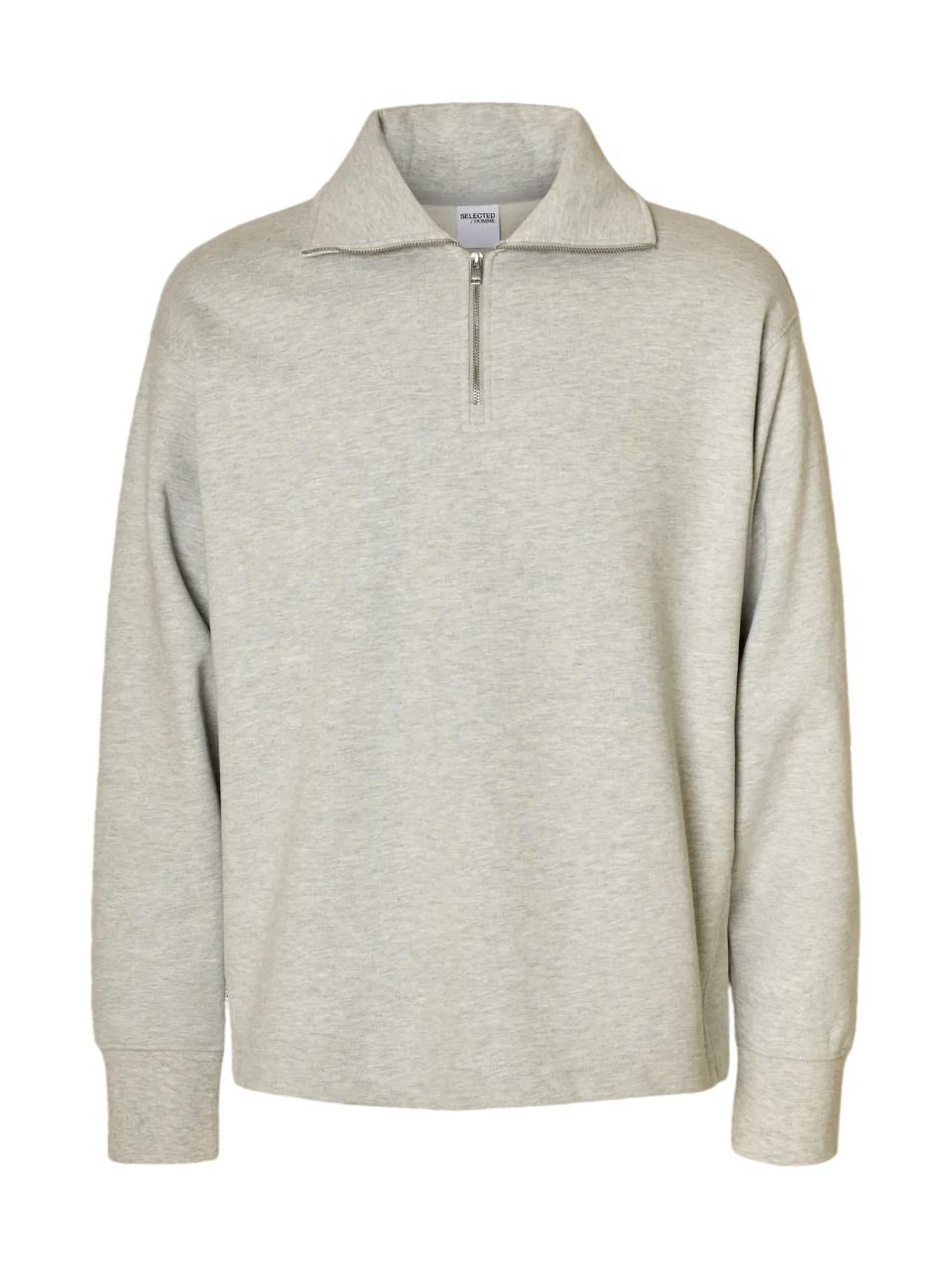 Sudadera con cremallera 1/4 lisa Selected Light Grey Mela