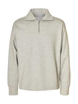 Sudadera con cremallera 1/4 lisa Selected Light Grey Mela