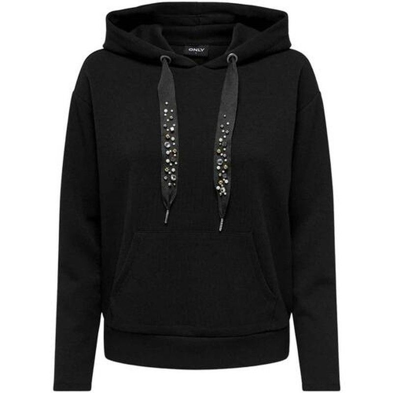 Sudadera corta con capucha y cordón piedras Only Black