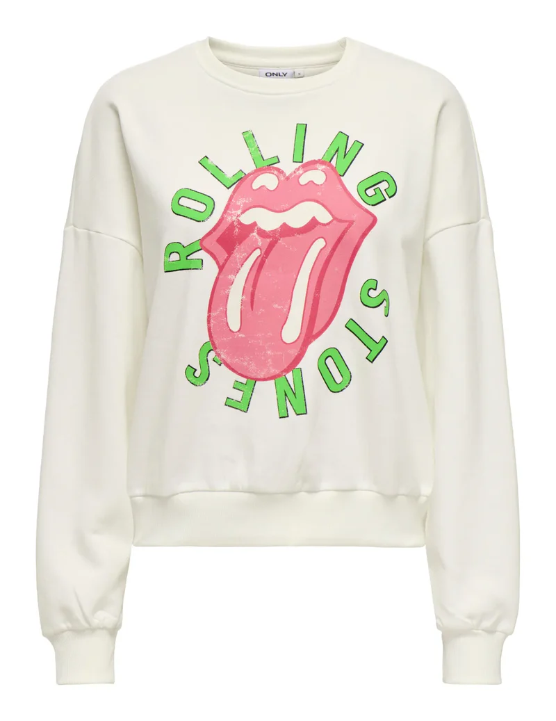 Sudadera de cuello redondo con logo lengua Only Cloud Dancer