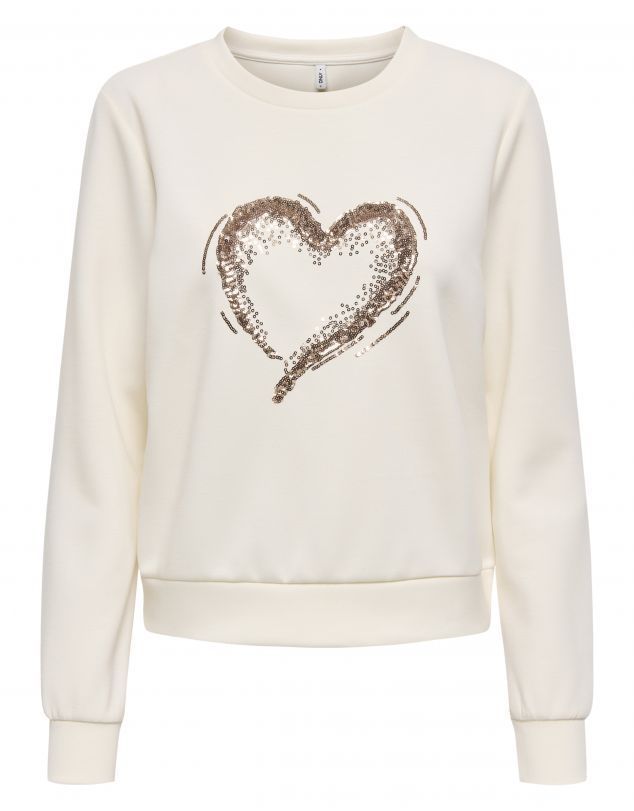 Sudadera de cuello redondo dibujo corazón Only Cloud Dancer