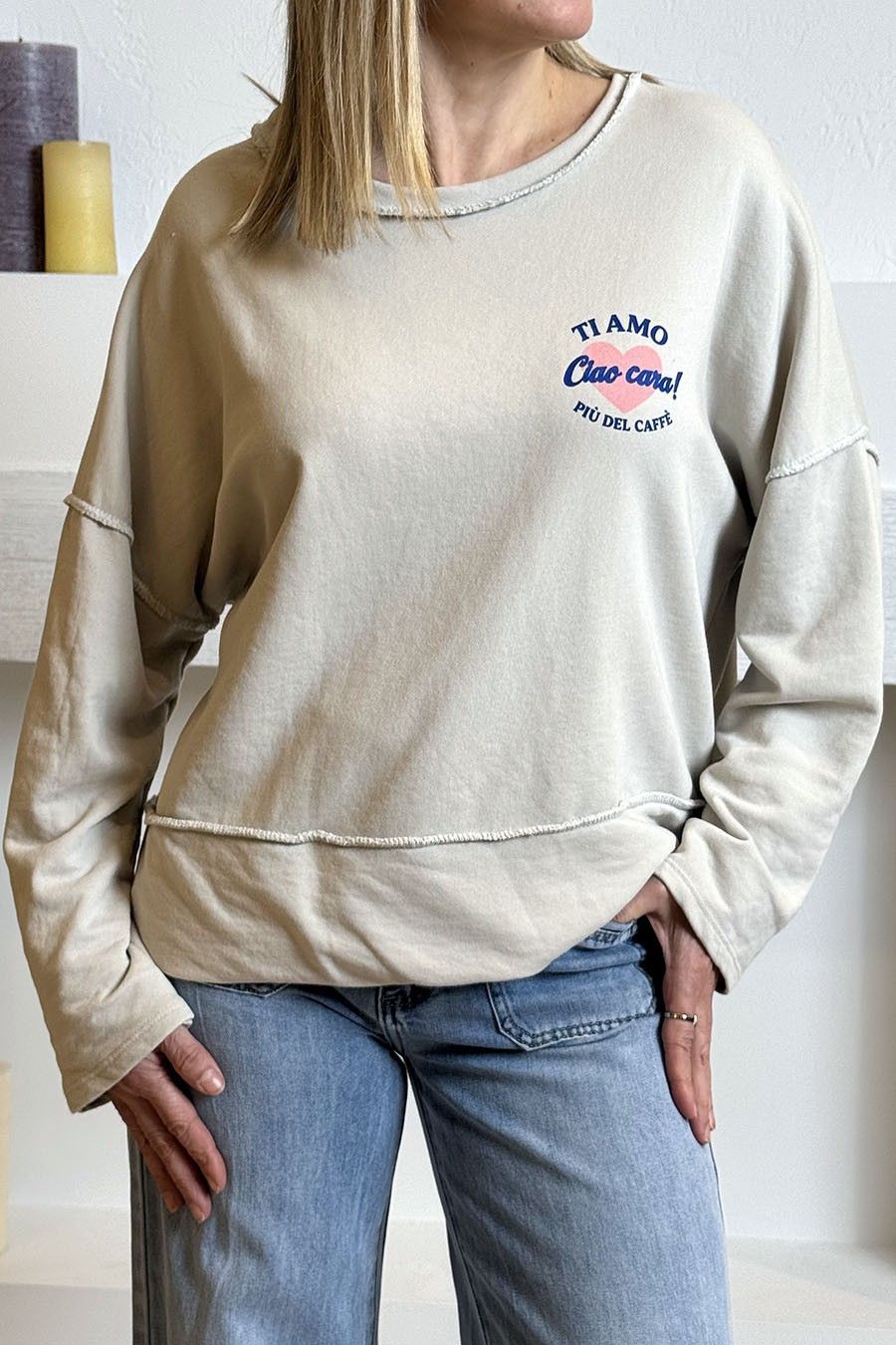 Sudadera Ti amo beige