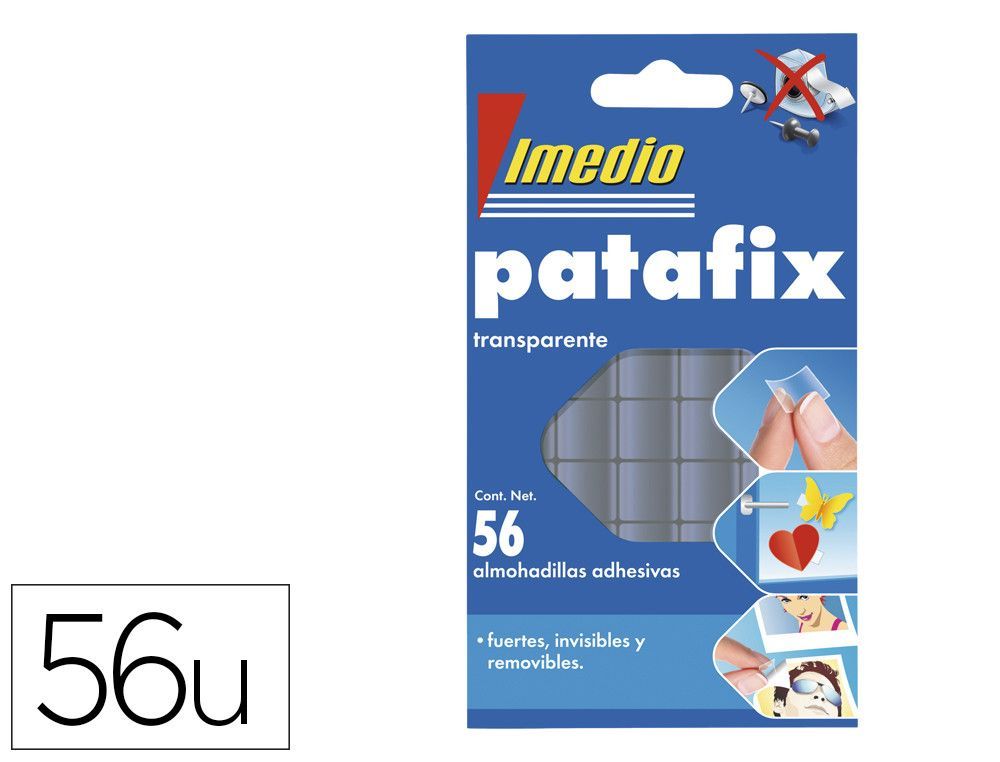 Sujetacosa imedio patafix almohadilla adhesiva transparente removible blister de 56 unidades