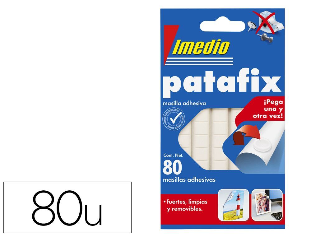Sujetacosa imedio patafix masilla adhesiva removible blister de 80 unidades