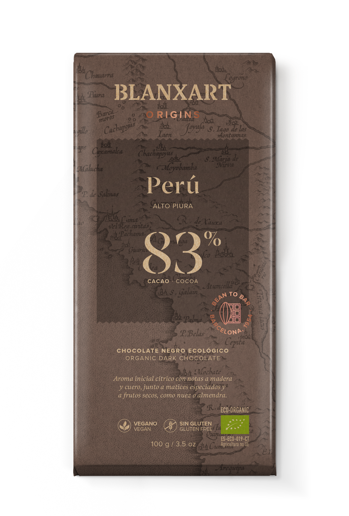 Tableta Chocolate 83% Peru Ecológico 100 grs Blanxart