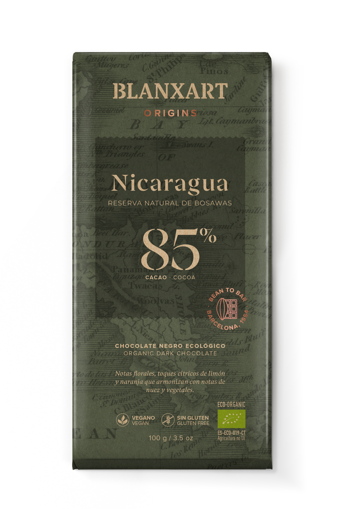 Tableta Chocolate 85% Nicaragua Ecológico 100 grs Blanxart