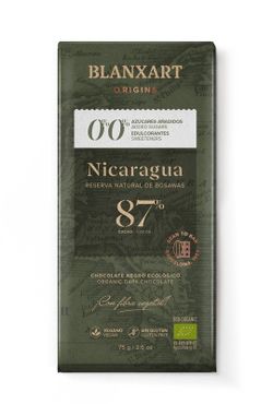 Tableta Chocolate Nicaragua 87% 75 grs Blanxart Sin Azúcar Añadido