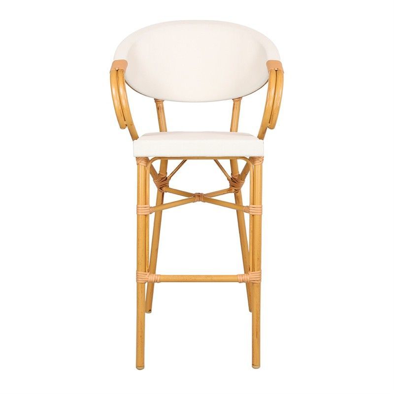 Taburete Alto de Exterior de Ratán Sintético y Textilene Beige, 57x56x112 cm