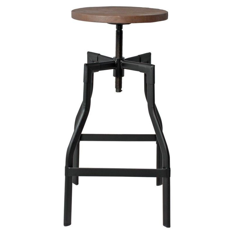 Taburete alto de madera y acero en negro y natural, 36 x 36 x 63-77 cm | Stoner