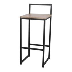 Taburete alto de madera y acero en negro y natural, 39 x 40 x 88 cm | Inalameda