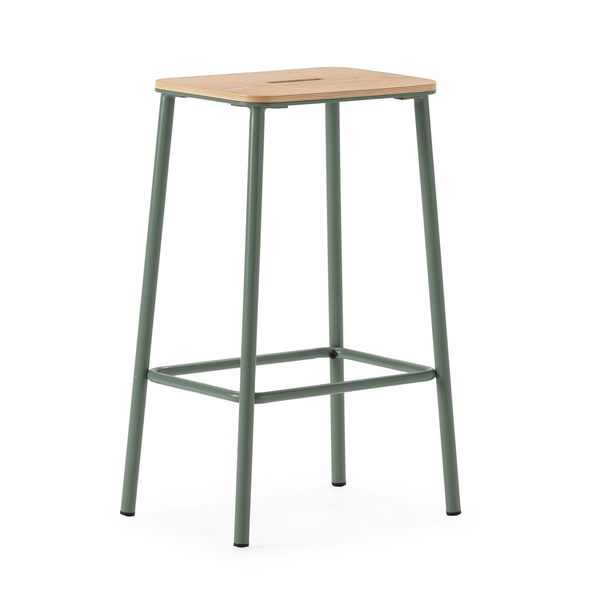 Taburete alto de madera y metal en aguamarina, 30 x 42 x 65 cm | Abba