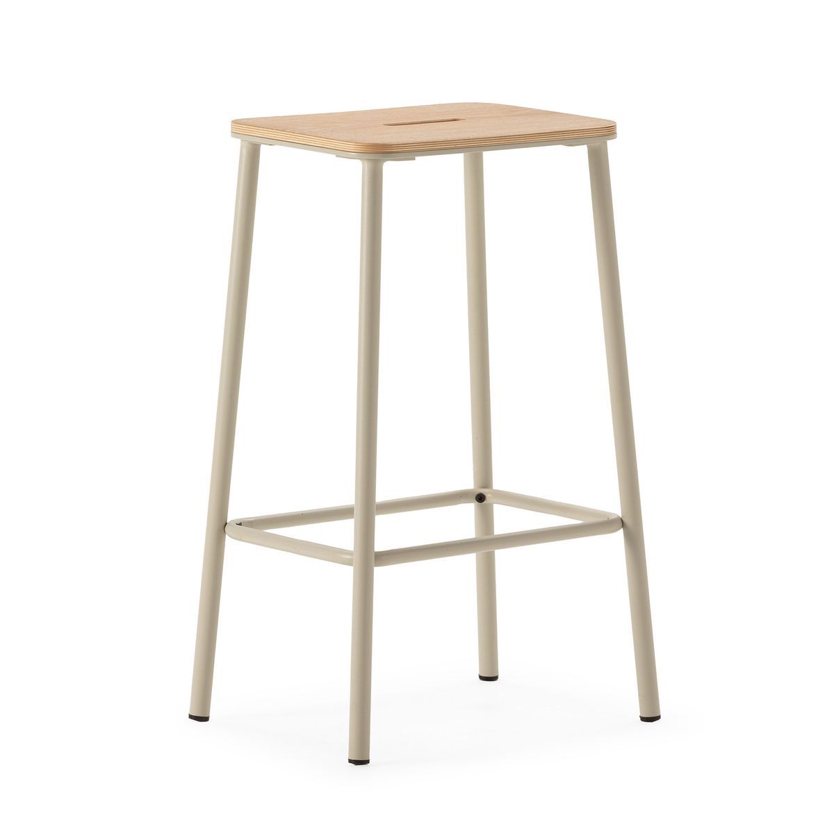 Taburete alto de madera y metal en beige, 30 x 42 x 65 cm | Abba