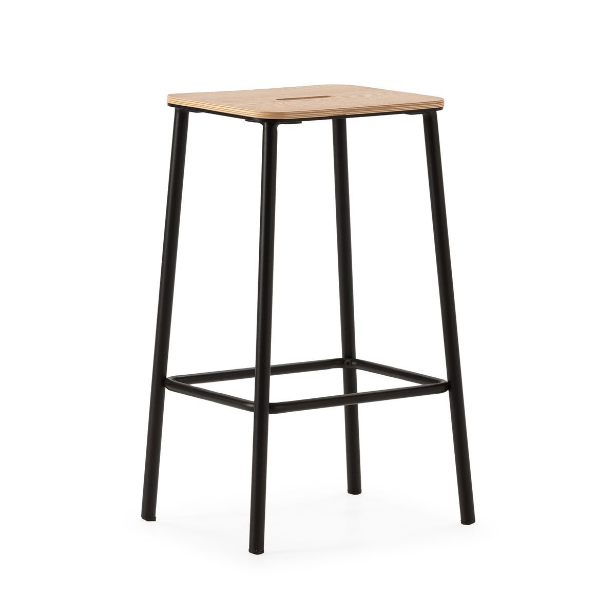 Taburete alto de madera y metal en negro, 30 x 42 x 65 cm | Abba