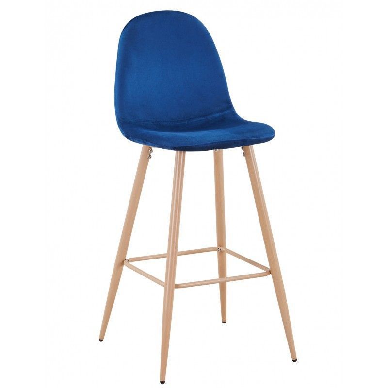 Taburete Alto Epoque de Terciopelo y Metal Azul/Beige, 51x52x109'5 cm