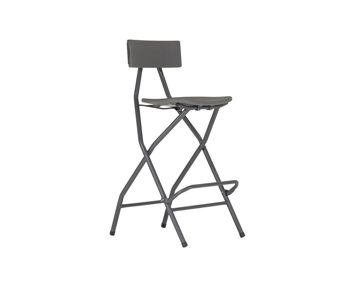 Taburete alto plegable Alvarstool con respaldo y amplio asiento.