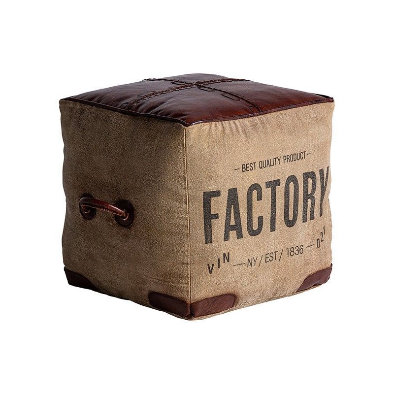 Taburete de loneta y piel en marrón y burdeos, 50 x 50 x 42 cm | Liverpool