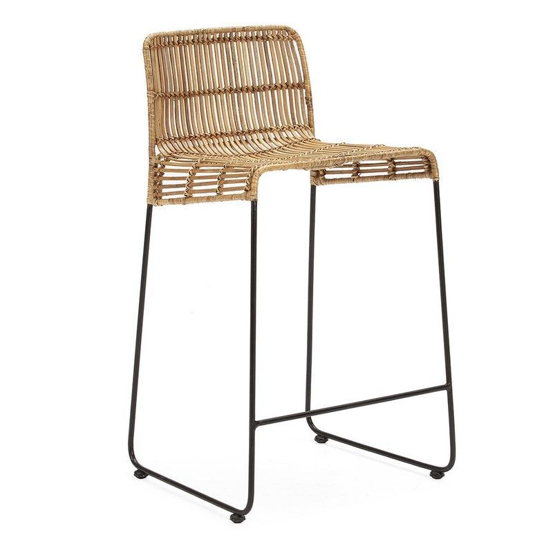 Taburete de Metal Negro/Mimbre, 51x51x93 cm