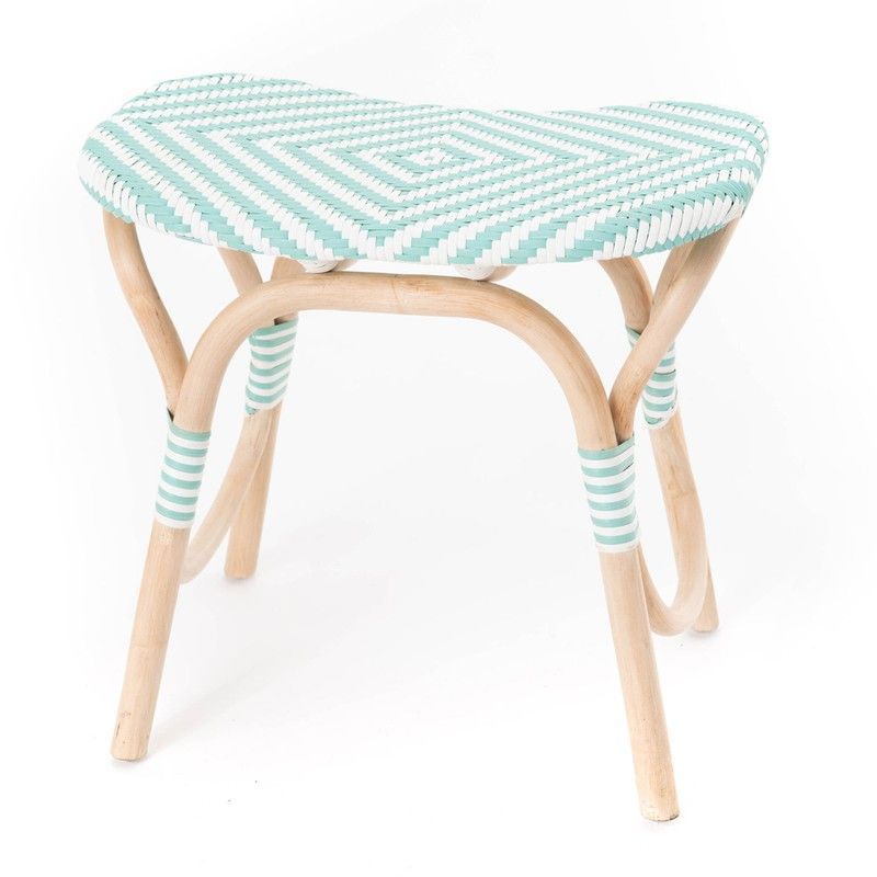 Taburete de ratán en verde, 50 x 30 x 50 cm | Bistrot