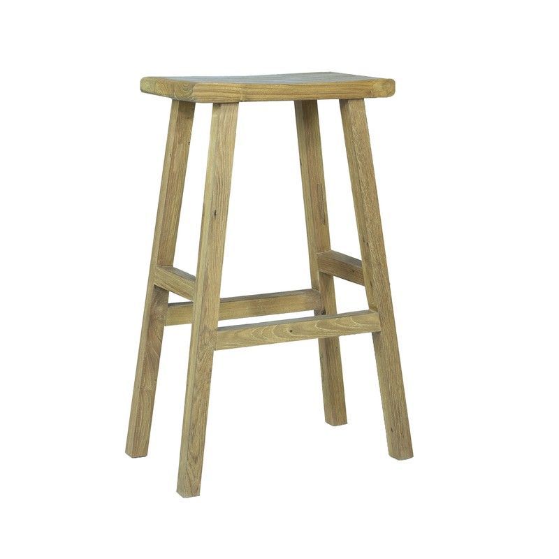 Taburete para exterior de madera de teca reciclada en natural, 53 x 31 x 80 cm | Pyu