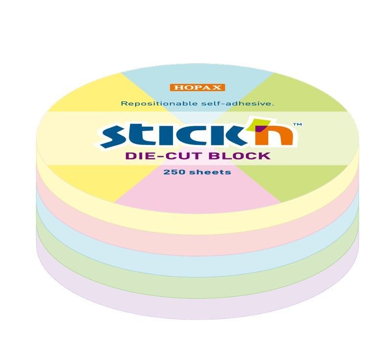 Taco de Notas Adhesivas con Forma Circular Surtido de Colores Pastel 250H 67X67mm