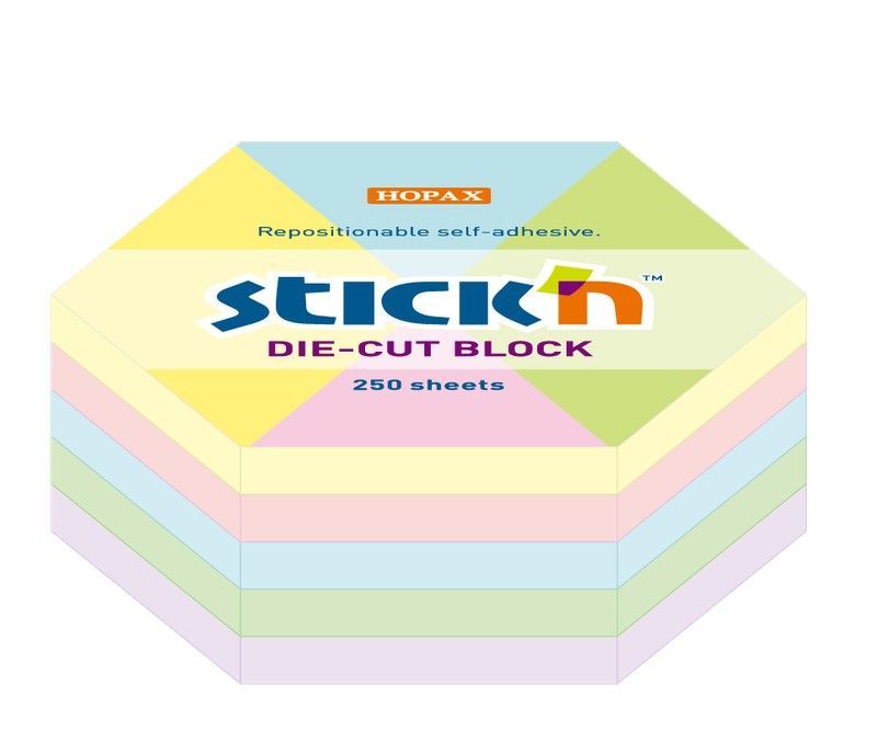 Taco de Notas Adhesivas con Forma de Hexagono Surtido de Colores Pastel 250H 60,7X70,2mm