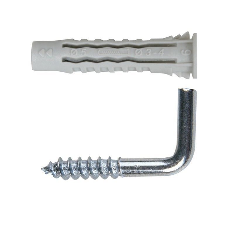 Taco nilón 4 caras + alcayata rosca EHS. Taco Ny.4C 5Mm Y Esc.Rosc.17X50 4U.Ehs