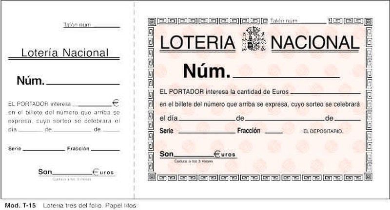 Talonario de lotería nacional de Loan T15