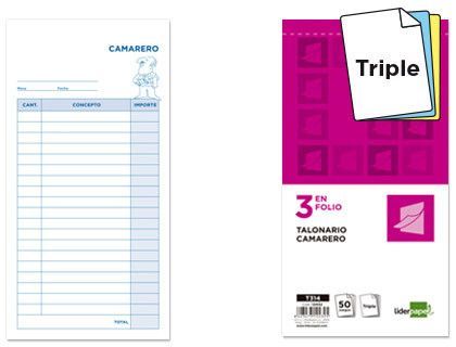 Talonario Liderpapel Camarero 3/Fº Original y 2 Copias T314