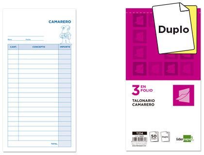 Talonario Liderpapel Camarero 3/Fº Original y Copia T214