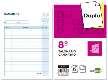 Talonario Liderpapel Camarero 8º Original y Copia T202
