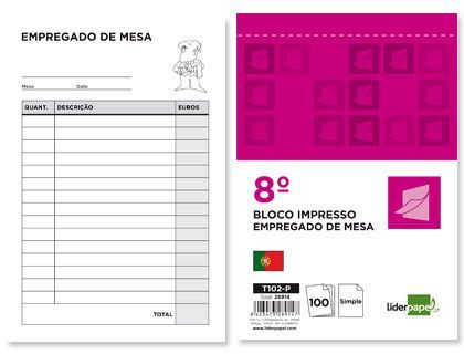 Talonario liderpapel camarero octavo -sin iva- 102 -texto en portugues