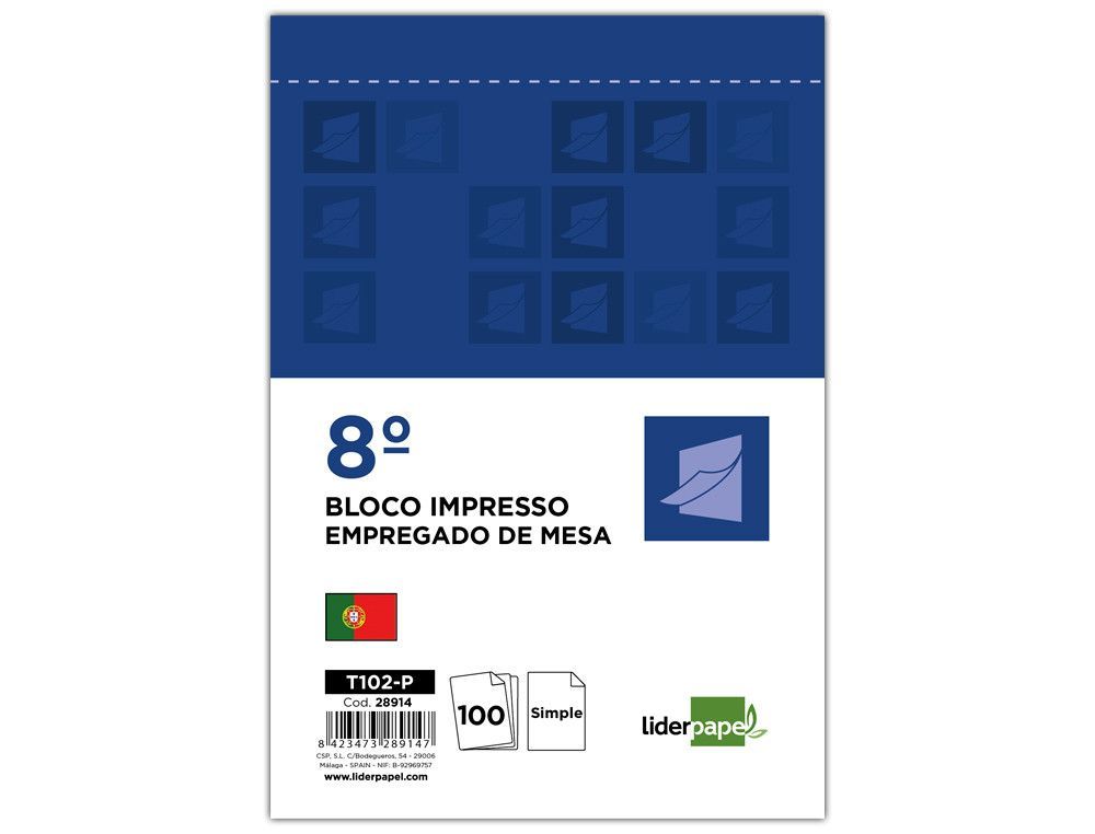 Talonario liderpapel camarero octavo -sin iva- 202 duplicado-texto en portugues
