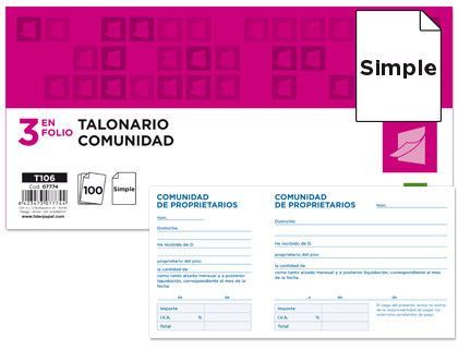Talonario Liderpapel Comunidad Tres Del Folio 106 -Con Iva