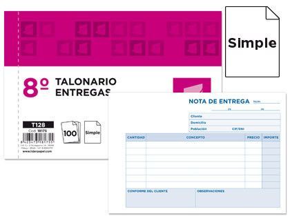 Talonario Liderpapel Entregas 8º Original T128 Apaisado