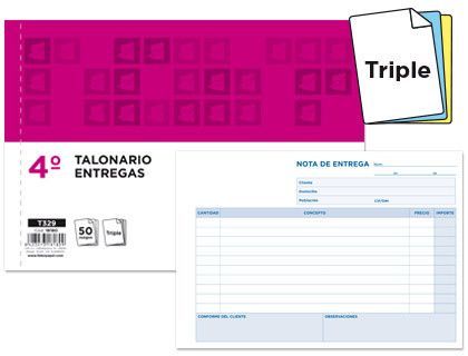 Talonario Liderpapel Entregas Cuarto Original y 2 Copias T329 Apaisado