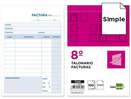 Talonario Liderpapel Facturas 8º Original T100 con I.V.A.