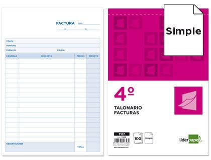 Talonario Liderpapel Facturas Cuarto Original T117 Sin I.V.A