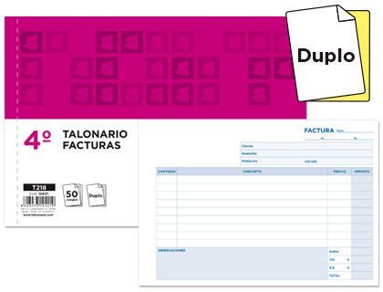 Talonario Liderpapel Facturas Cuarto Original y Copia T218 Apaisado con I.V.A.