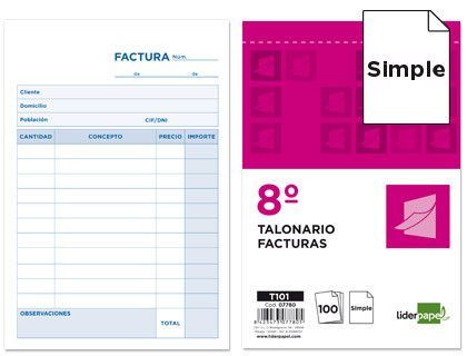 Talonario Liderpapel Facturas Octavo -Sin Iva- 101