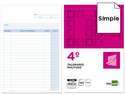 Talonario Liderpapel Multiusos Cuarto Original T199